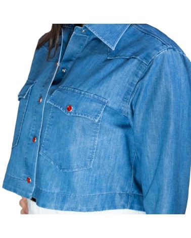 Denim Stone Washed Western Crop Woman Crop Shirt