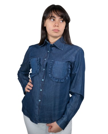 Denim Stone Washed Ruched Woman Shirt