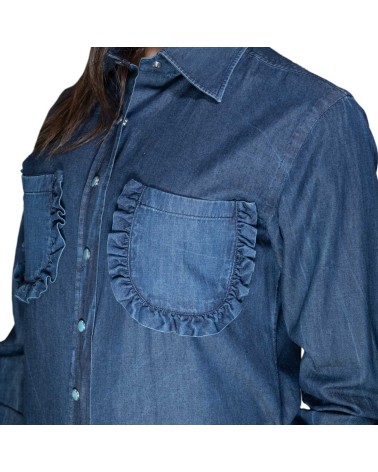 Denim Stone Washed Ruched Woman Shirt