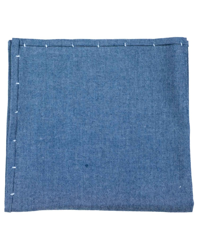Denim Stone Washed Pocket Square with Half Stitch