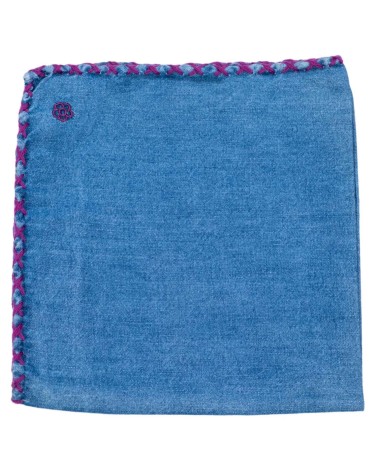 Denim Stone Washed Pocket Square with Cross Stitch