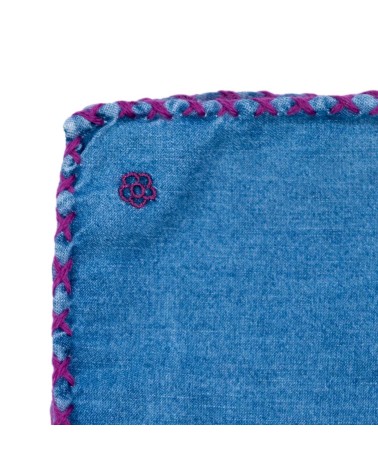 Denim Stone Washed Pocket Square with Cross Stitch